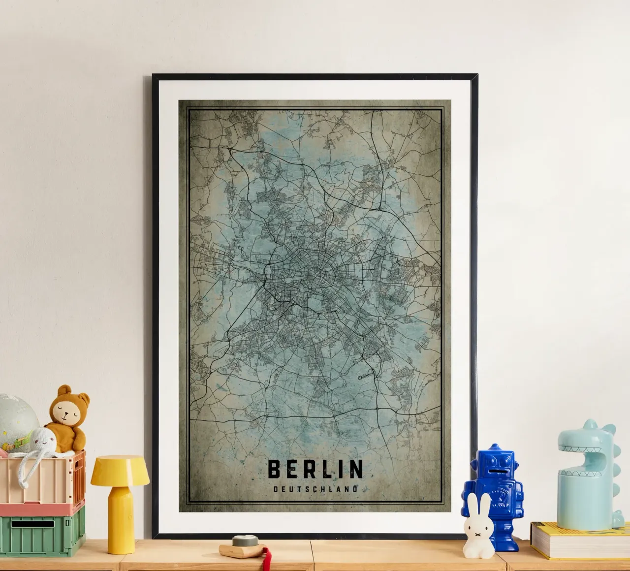 Stedelijk ontwerp: poster met stadsplattegrond van Berlijn poster met houten frame van CityMapPoster