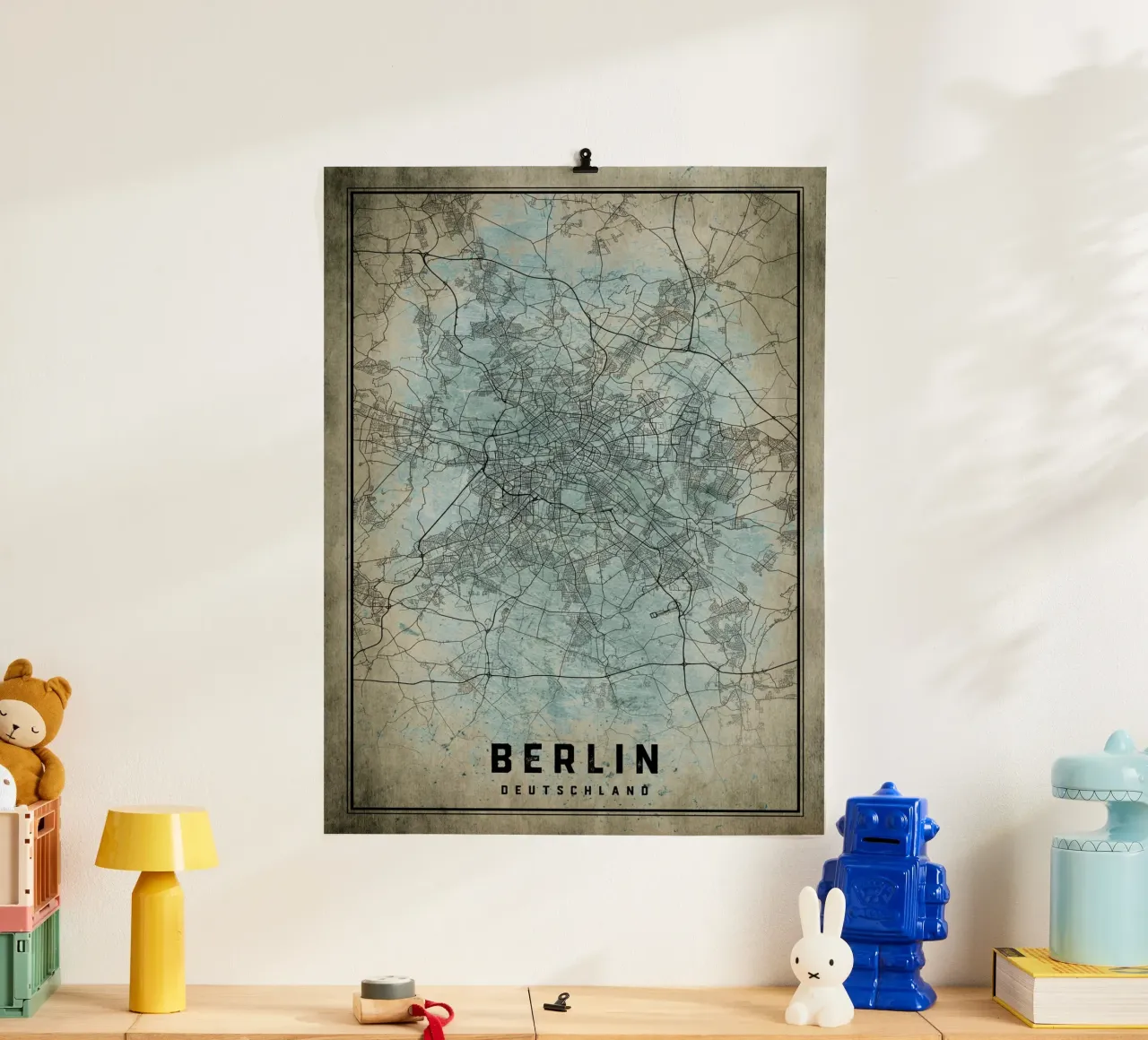 Stedelijk ontwerp: poster met stadsplattegrond van Berlijn poster met houten frame van CityMapPoster