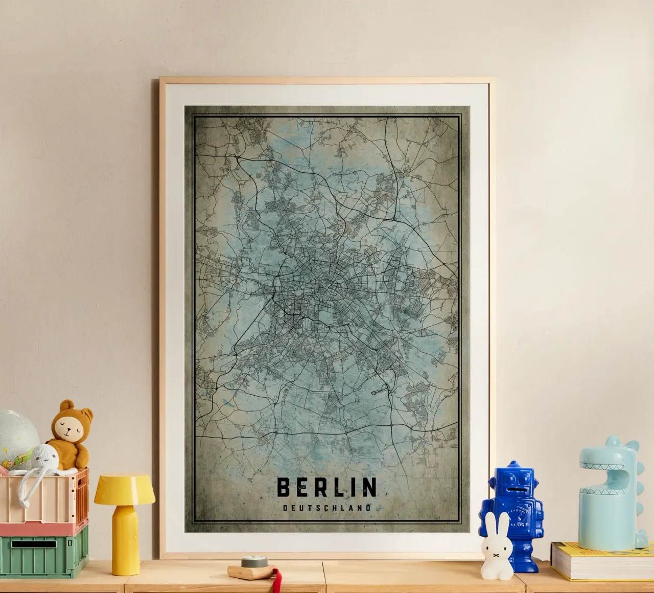 Stedelijk ontwerp: poster met stadsplattegrond van Berlijn poster met houten frame van CityMapPoster
