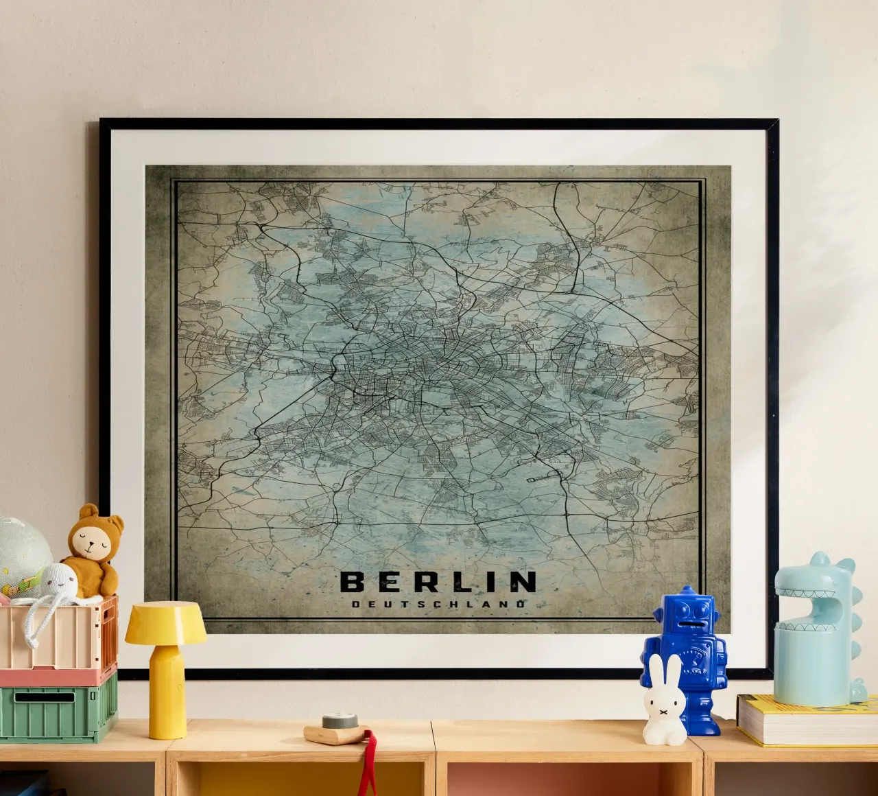 Stedelijk ontwerp: poster met stadsplattegrond van Berlijn poster met houten frame van CityMapPoster