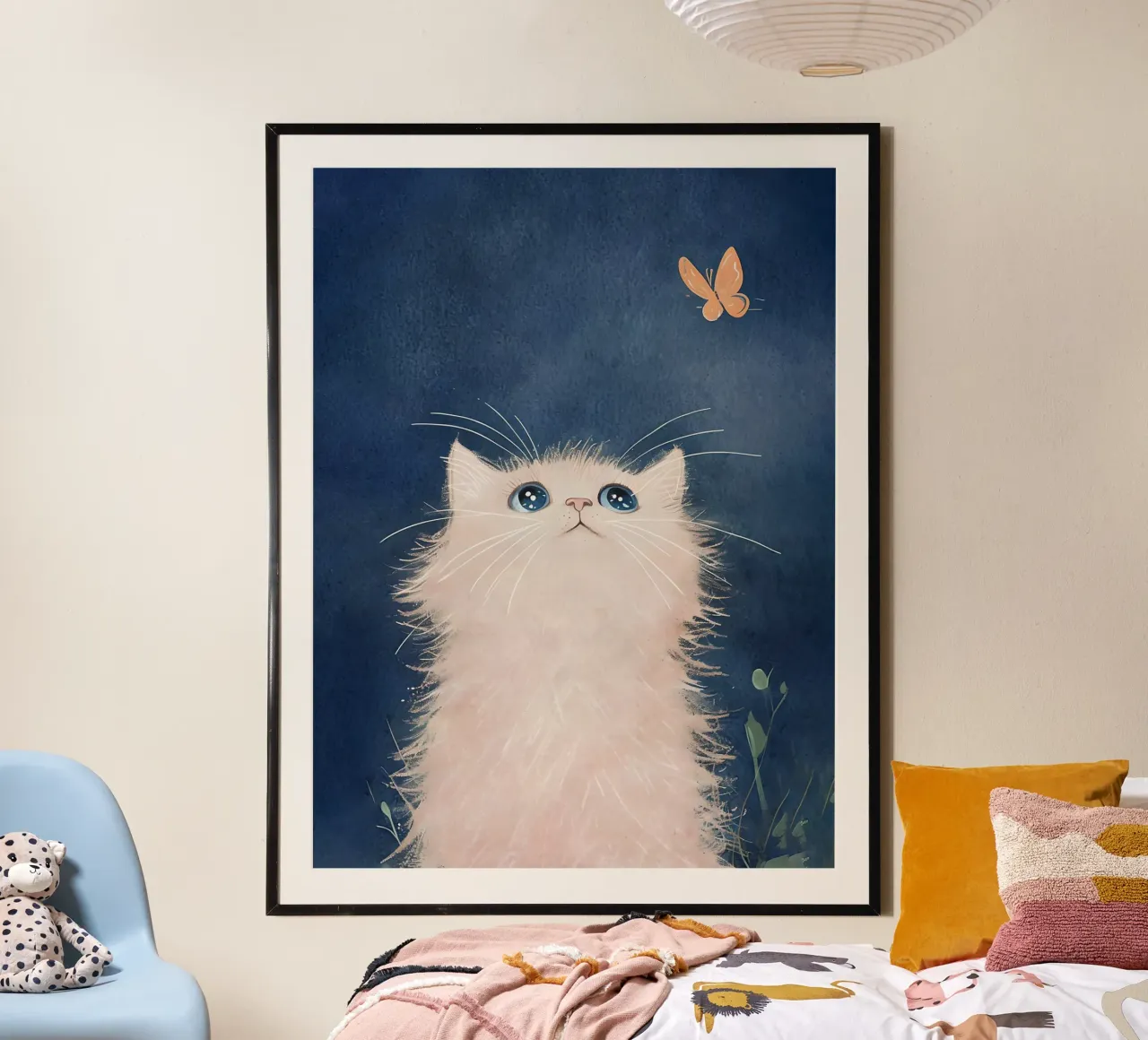 Illustrazione ad acquerello di gatti e farfalle poster con telaio in alluminio da 🥝 KIWI STORE