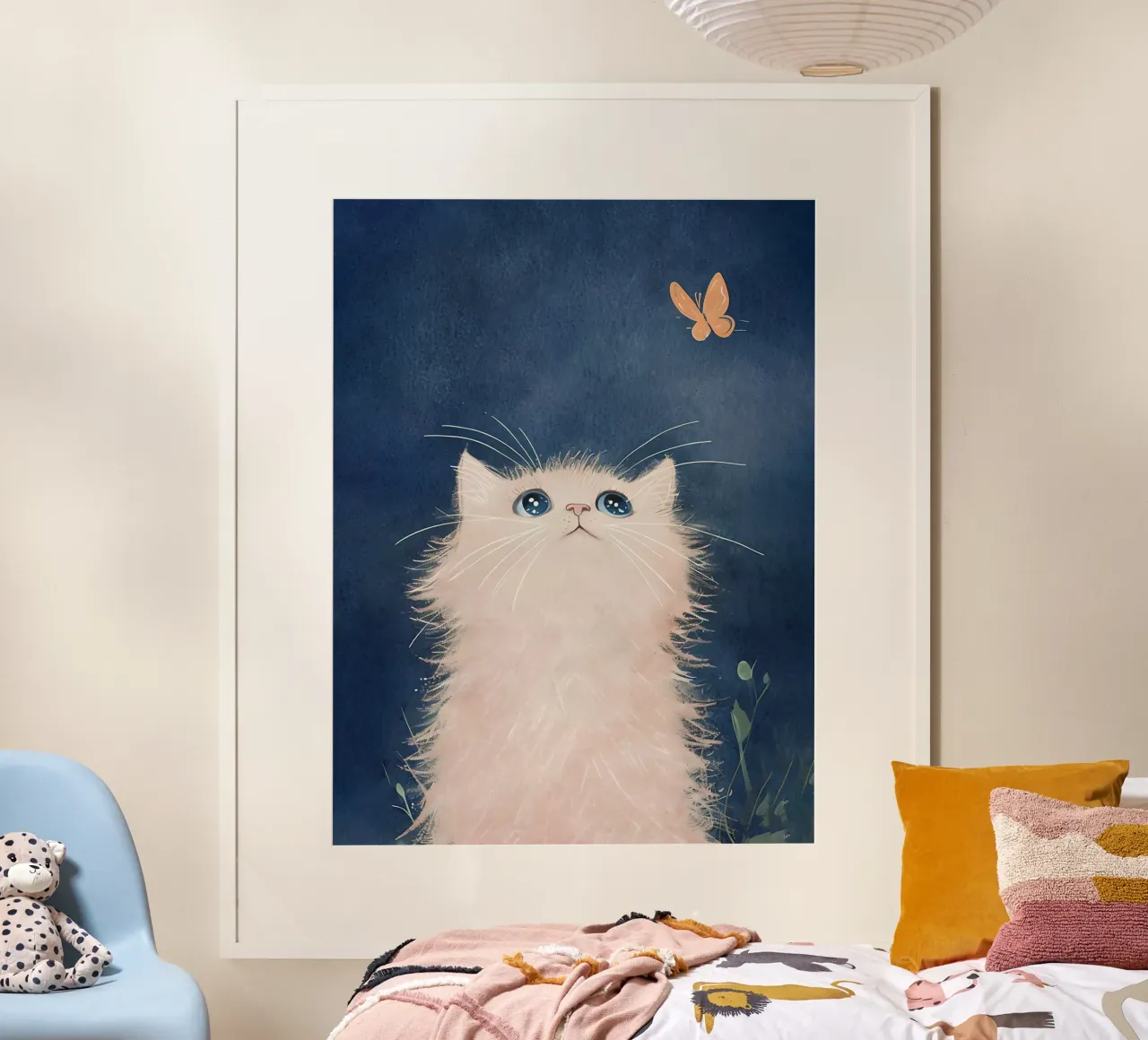 Illustrazione ad acquerello di gatti e farfalle poster con telaio in alluminio da 🥝 KIWI STORE