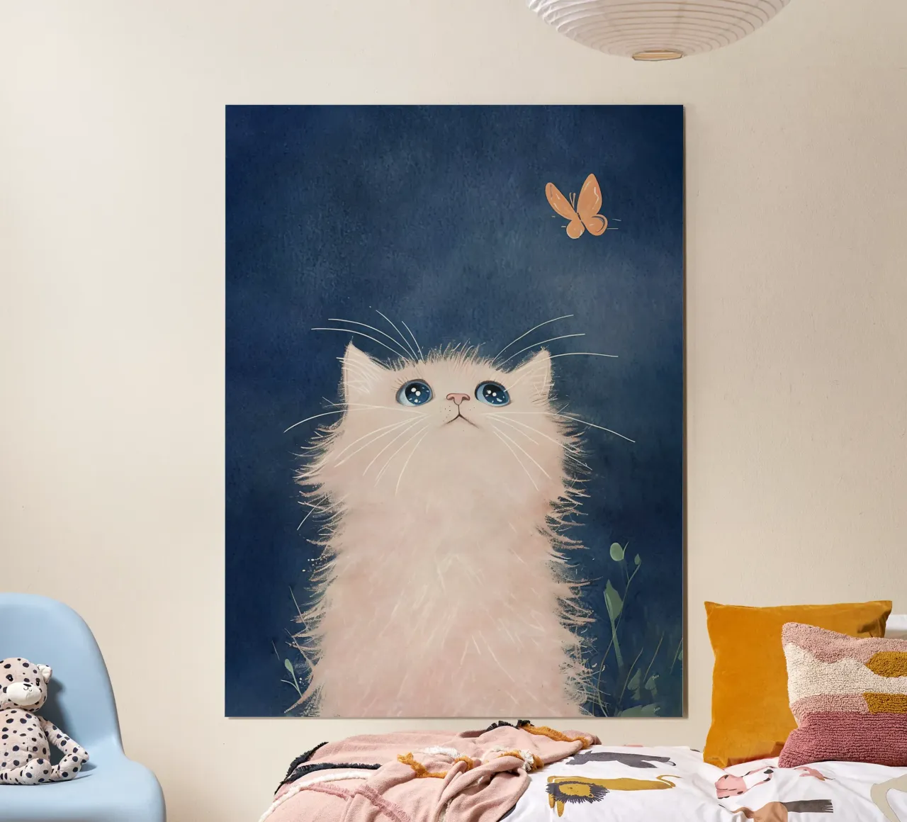 Illustrazione ad acquerello di gatti e farfalle poster con telaio in alluminio da 🥝 KIWI STORE