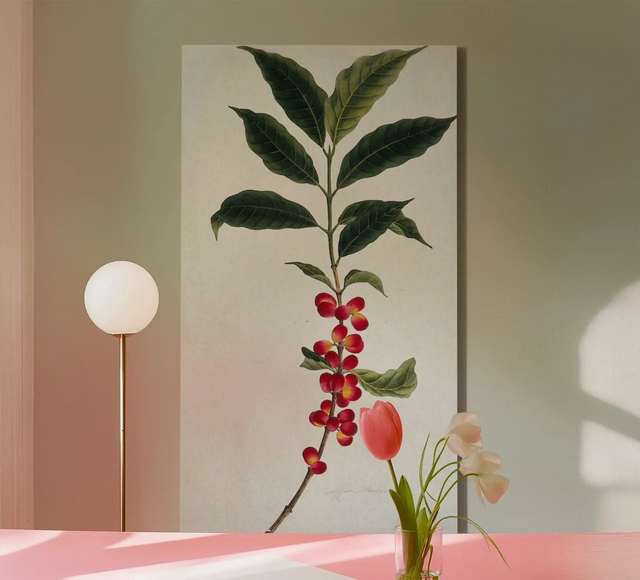 Coffee Branch: Botanical Illustration tela con Cornice a cassetta da vintageshop