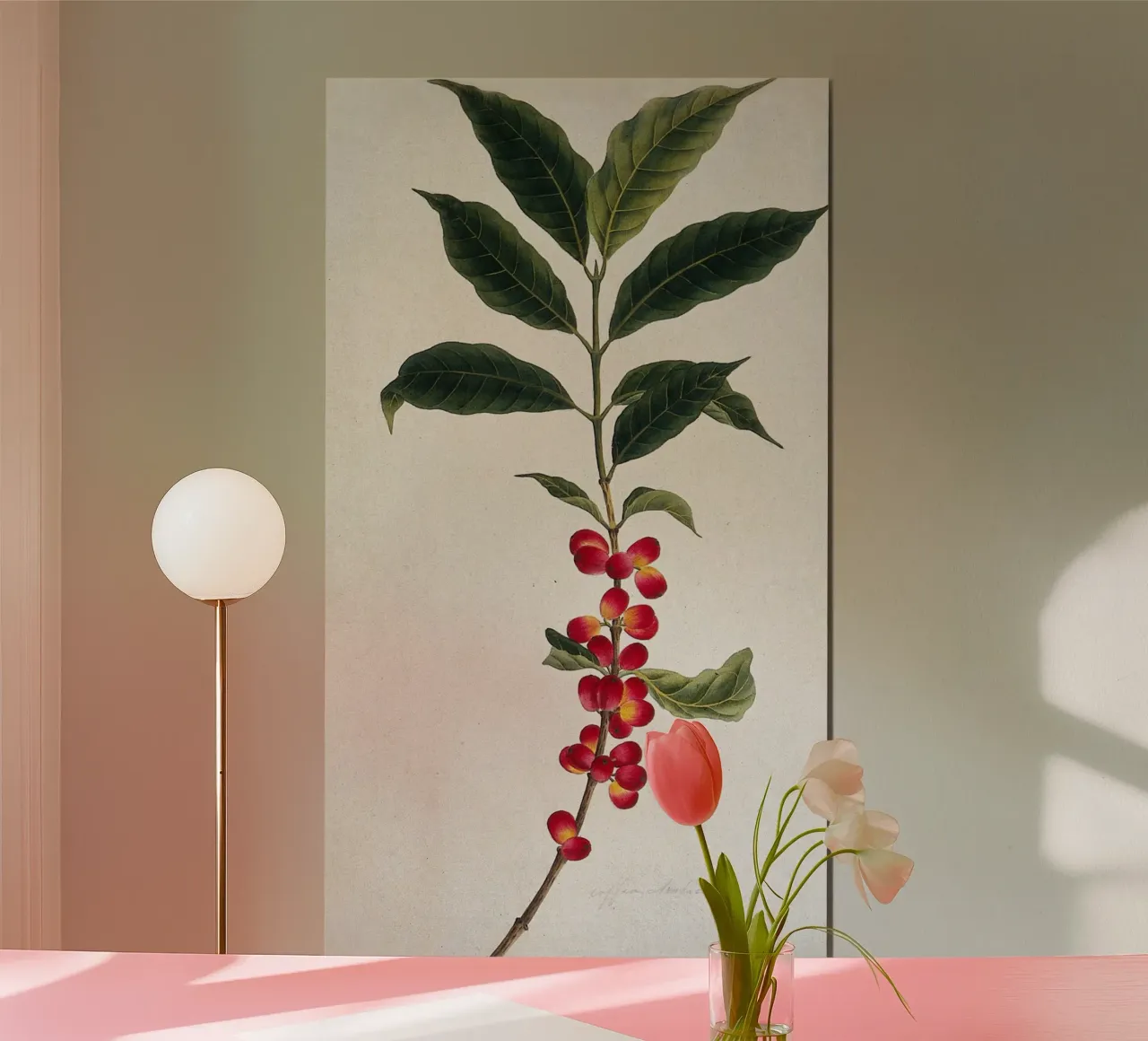 Coffee Branch: Botanical Illustration poster con telaio in alluminio da vintageshop