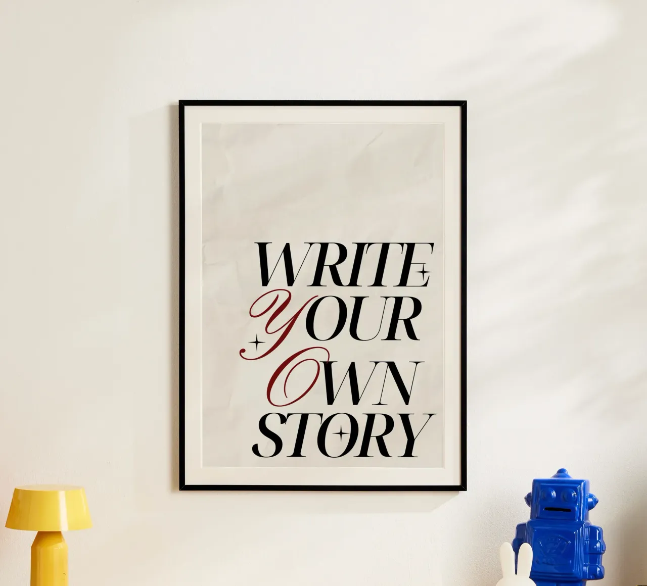 "Schreib deine eigene Geschichte" Elegantes Motivationsposter Poster mit Kunststoffrahmen von vintagepod