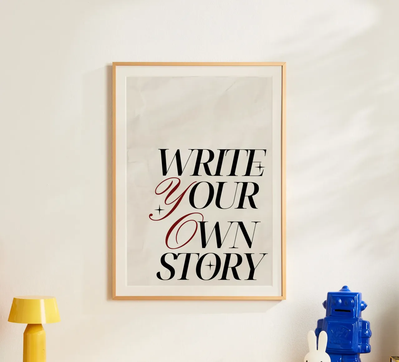 "Schreib deine eigene Geschichte" Elegantes Motivationsposter Poster mit Kunststoffrahmen von vintagepod