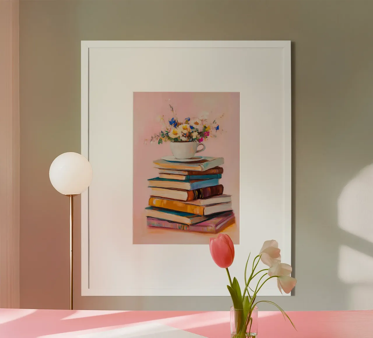 Floral Still Life with Books and Teacup Art Print poster by vintagepod