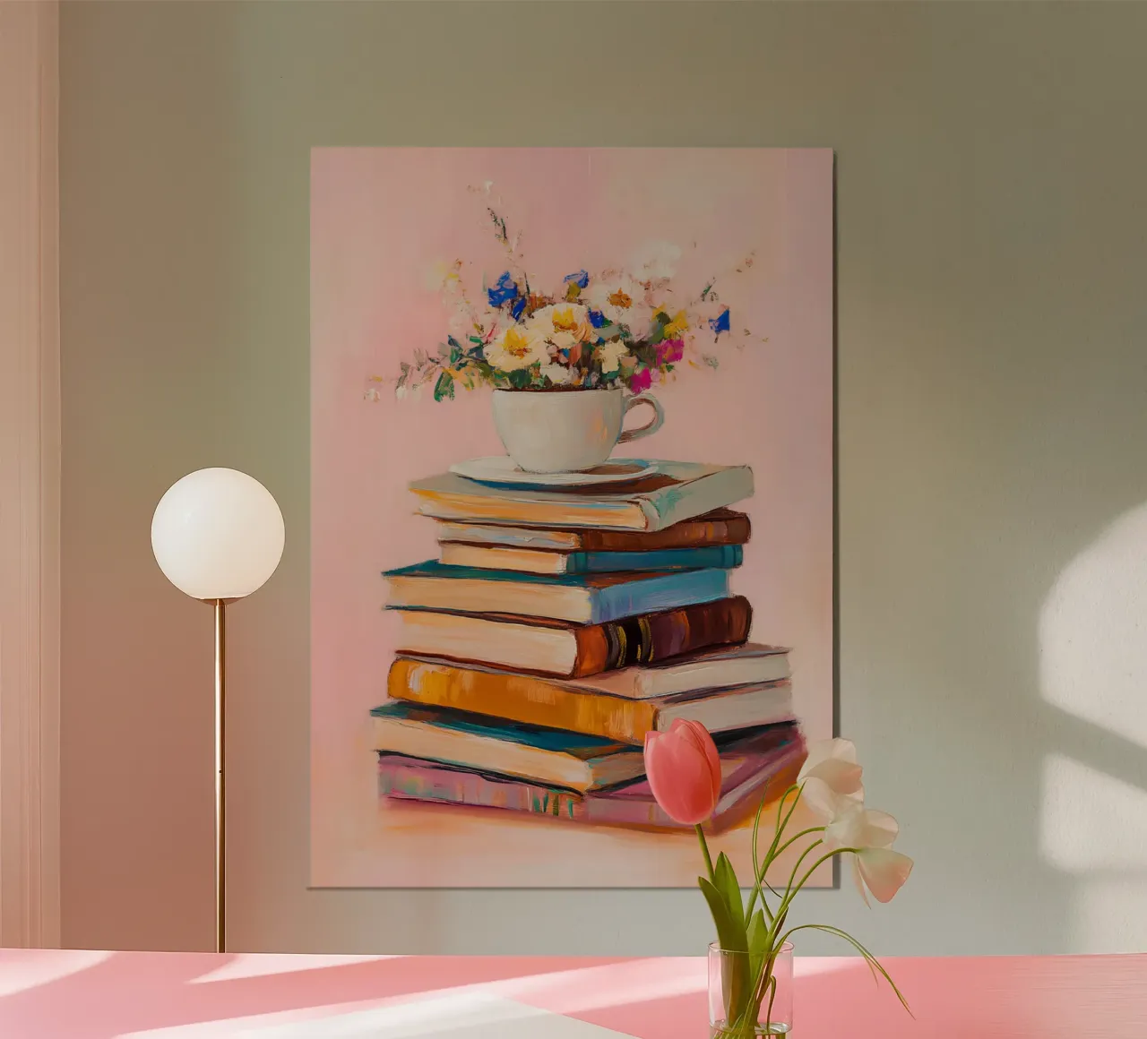 Floral Still Life with Books and Teacup Art Print poster by vintagepod