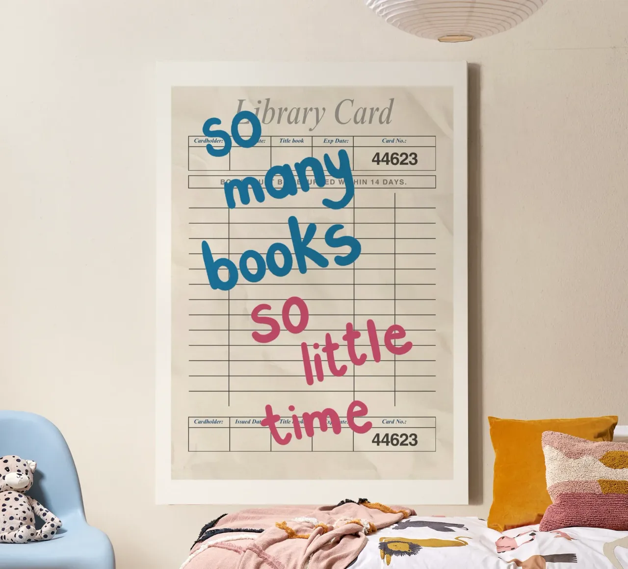 "So Many Books So Little Time" Library Card Poster canvas with Floater frame by vintagepod
