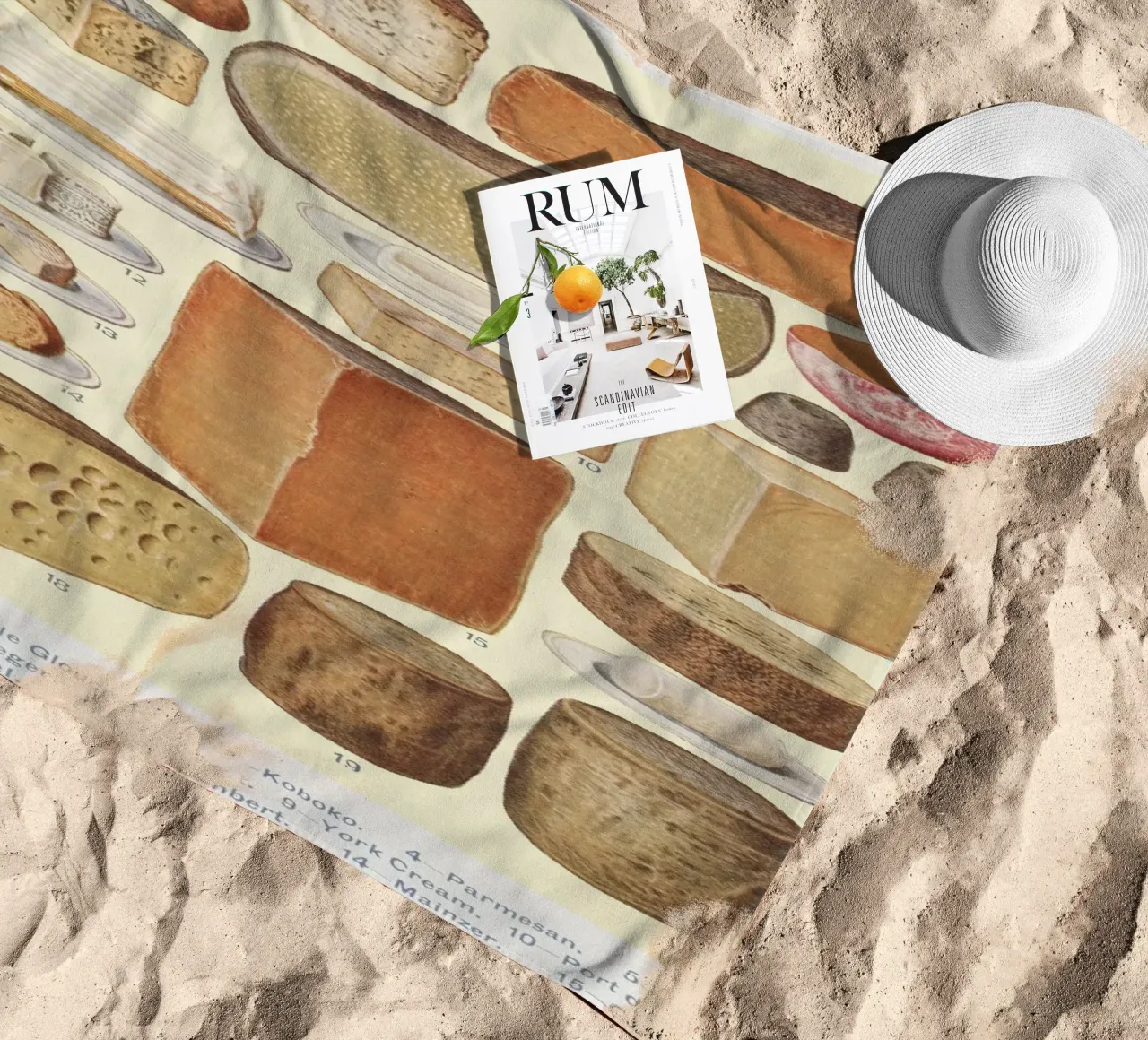 various cheeses vintage illustration telo mare da vintageshop