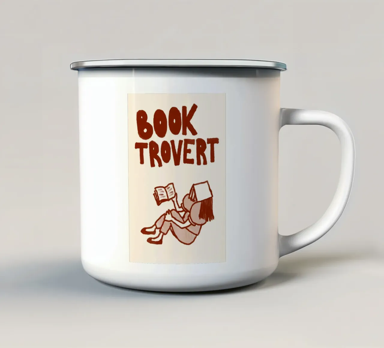 Poster con cartone animato "Booktrovert": lettura divertente tazza in smalto da vintagepod