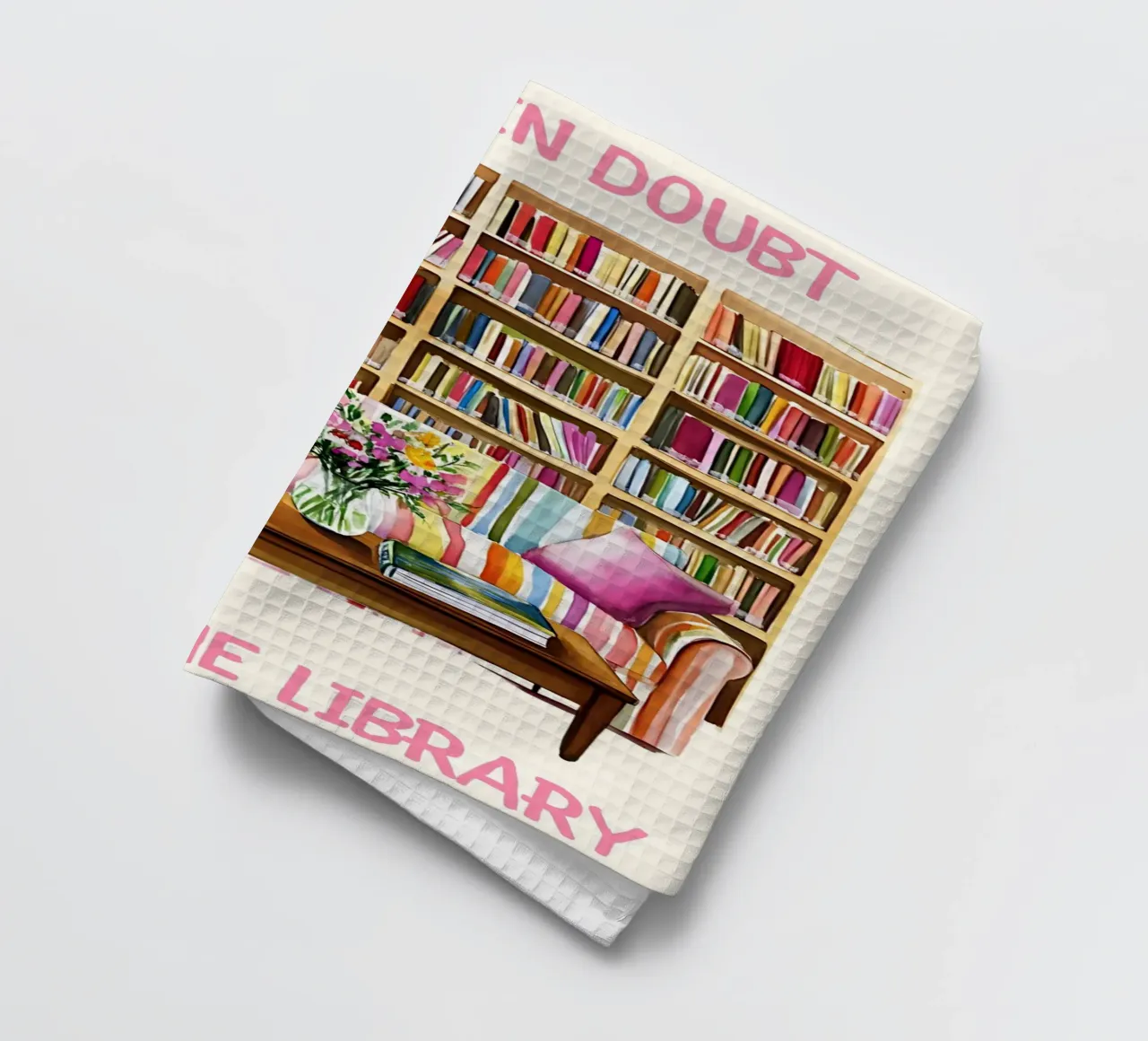 Affiche "Aller à la bibliothèque" - Coin lecture douillet torchon de vintagepod