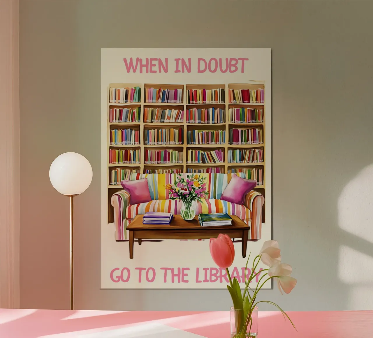 "Go to the Library" Cozy Reading Nook Poster poster with plastic frame by vintagepod