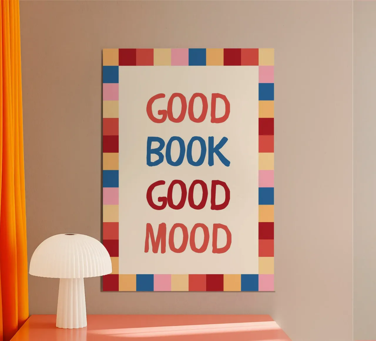 "Poster con citazione colorata "Buon libro, buon umore poster con telaio in plastica da vintagepod