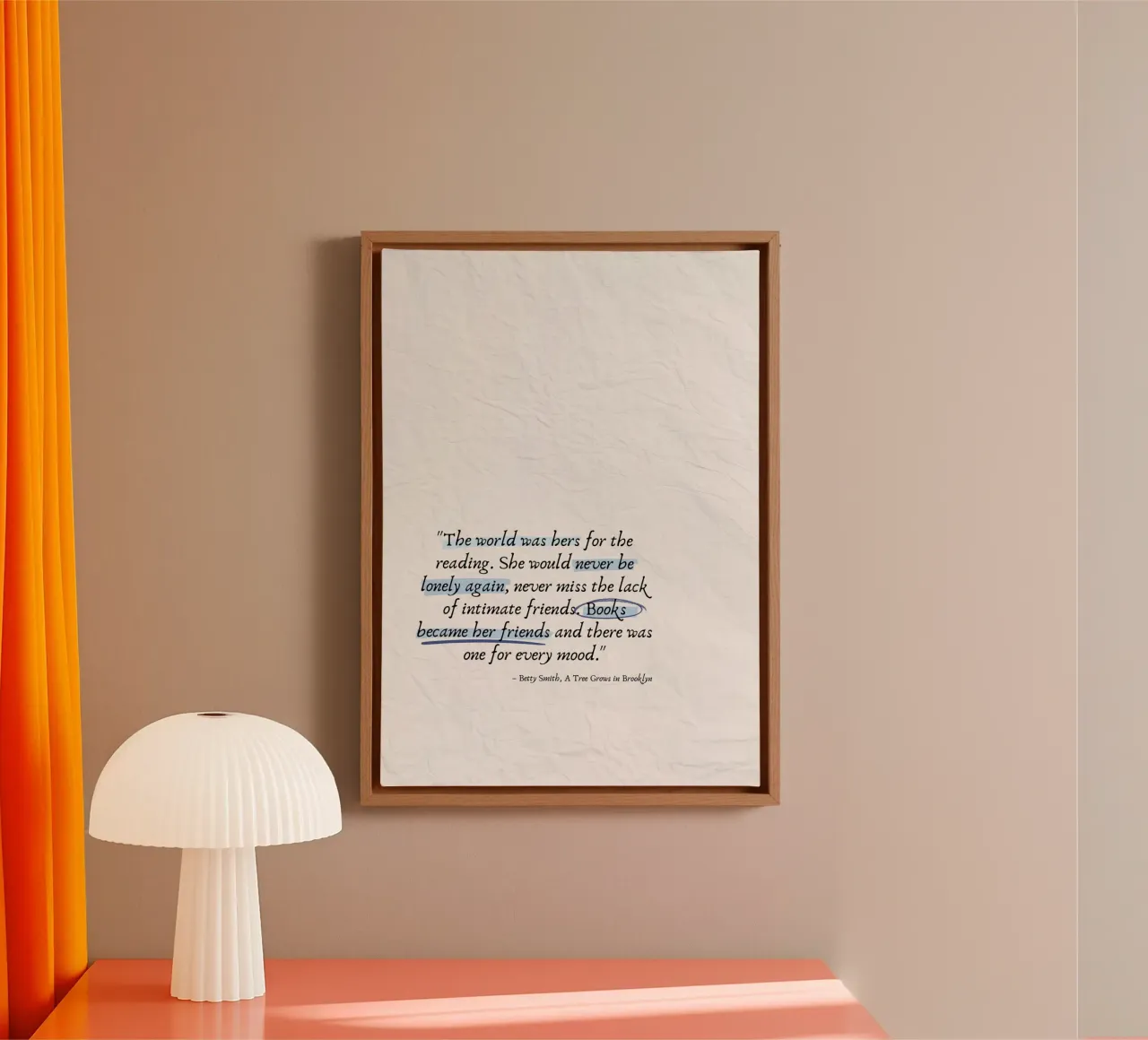 Betty Smith Zitat "Die Welt gehörte ihr" Kunstdruck Leinwand mit Schattenfugenrahmen von vintagepod