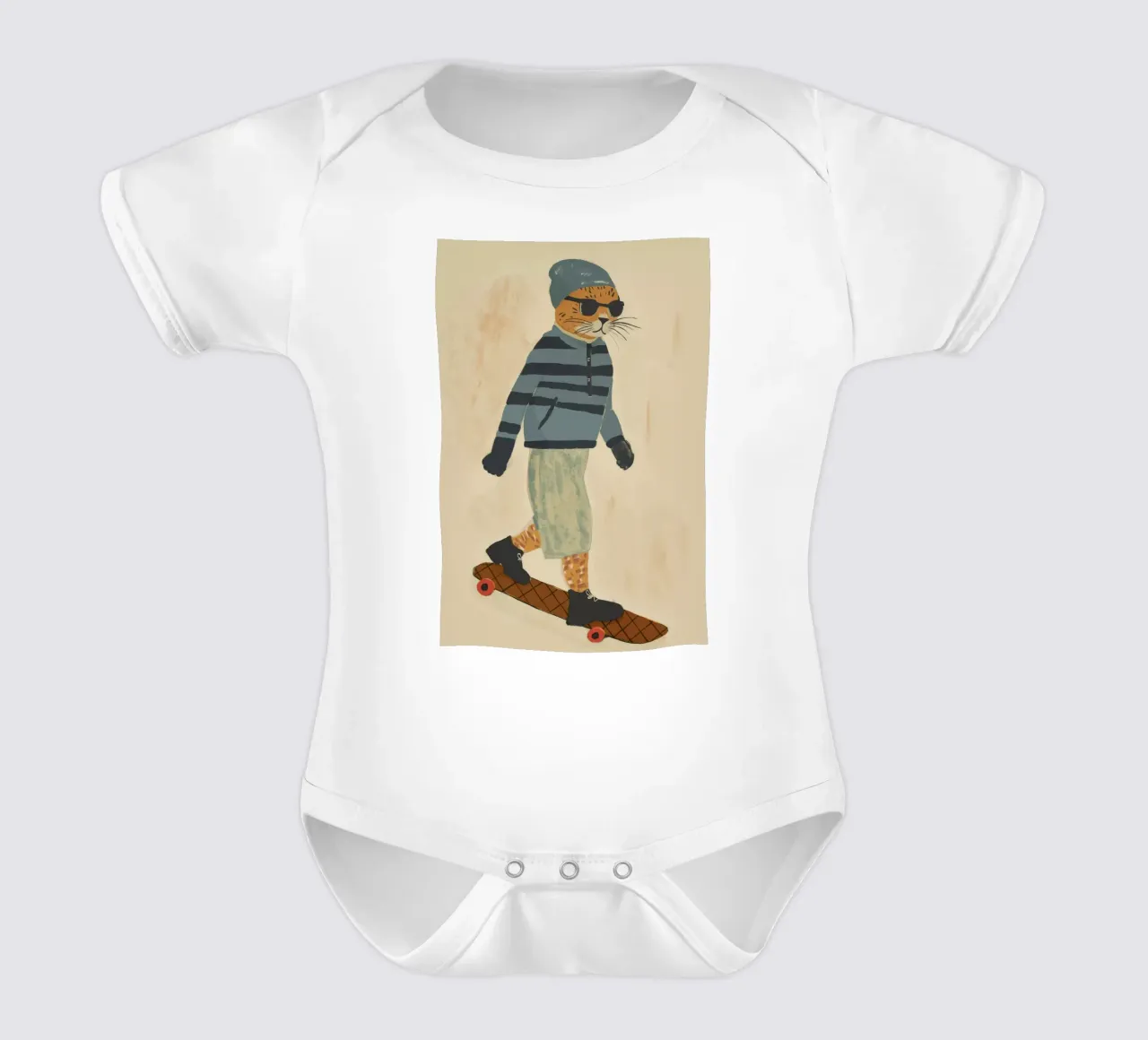 Skating Tiger short-sleeve baby romper by treechild