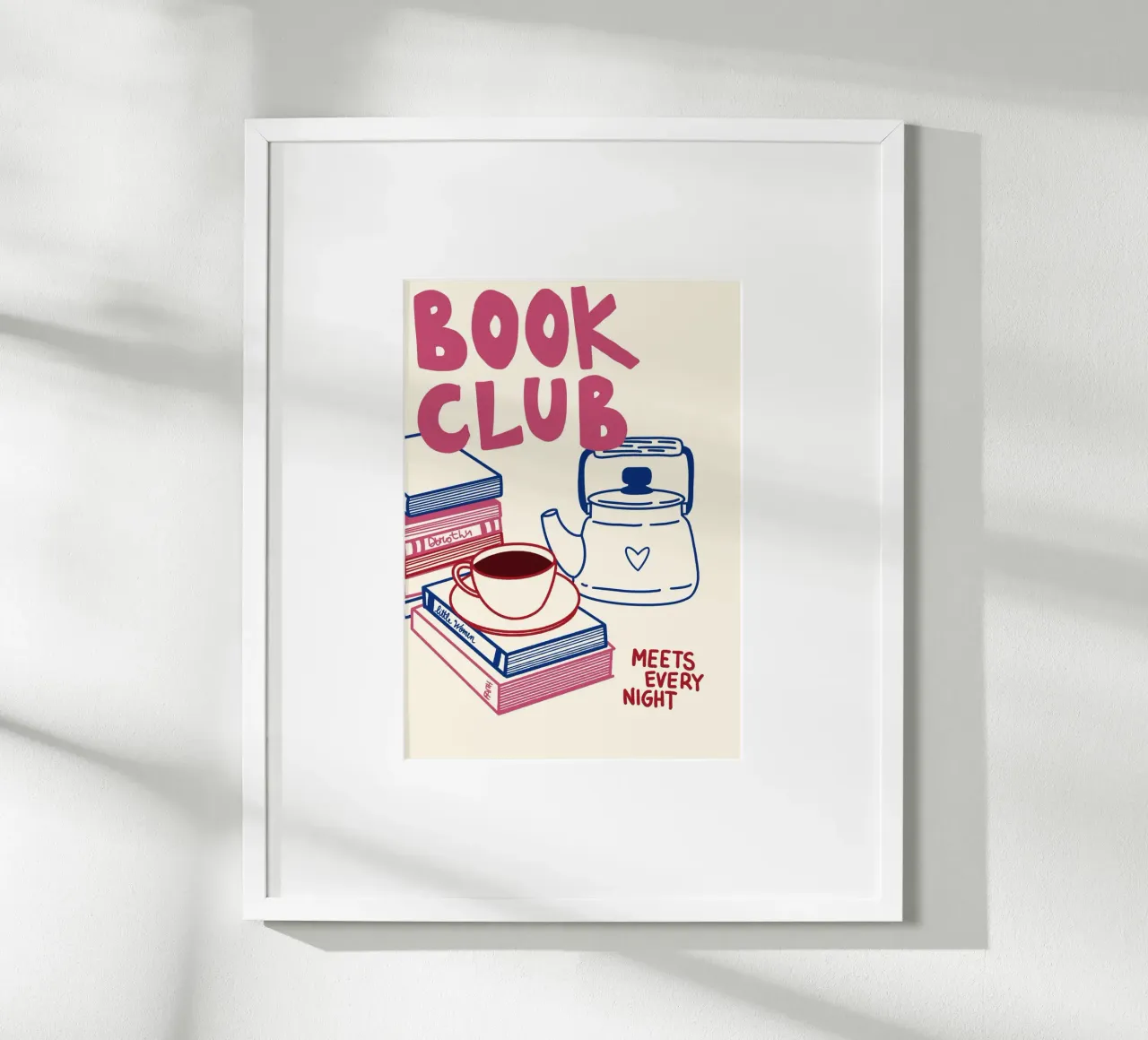"Club de lecture se réunissant tous les soirs" Imprimé d'art douillet poster avec cadre en aluminium de vintagepod