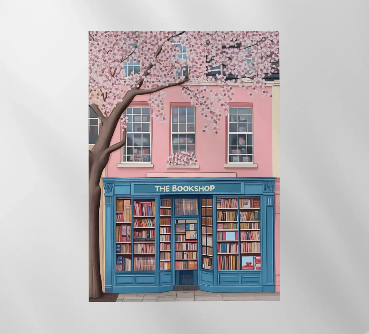 Illustrazione di una libreria di charme con fiori di ciliegio pellicola backlit da vintagepod