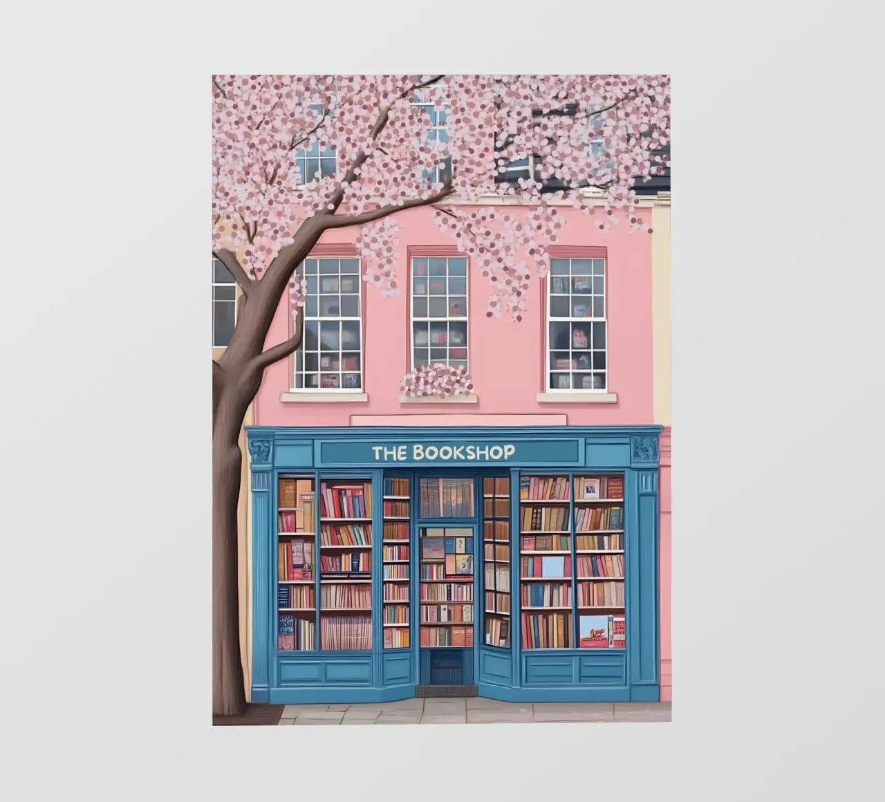Illustrazione di una libreria di charme con fiori di ciliegio pellicola backlit da vintagepod