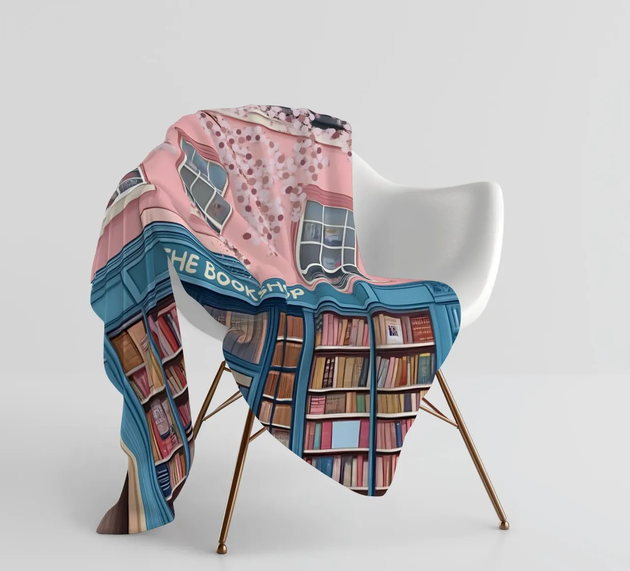Illustrazione di una libreria di charme con fiori di ciliegio coperta in pile da vintagepod