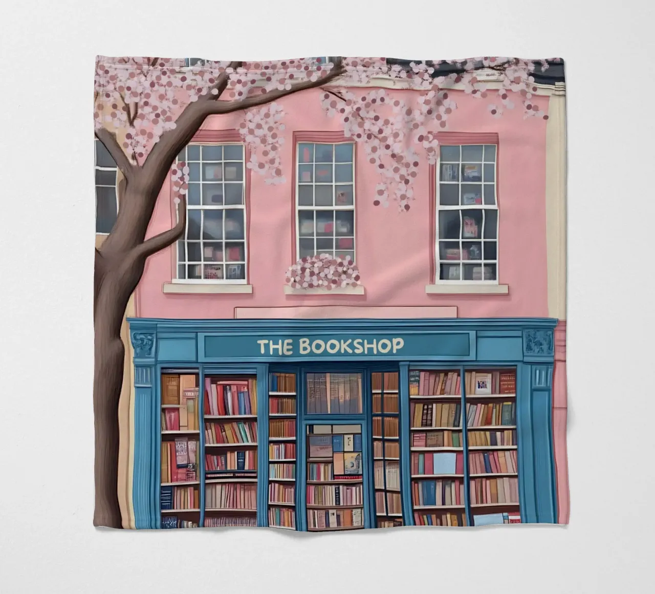Illustrazione di una libreria di charme con fiori di ciliegio coperta in pile da vintagepod