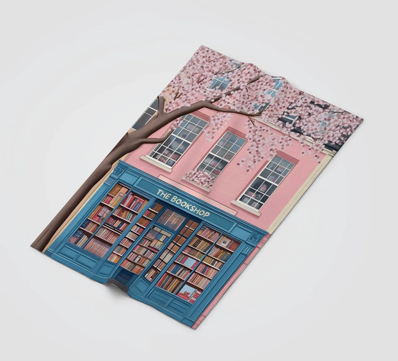 Illustrazione di una libreria di charme con fiori di ciliegio coperta in pile da vintagepod