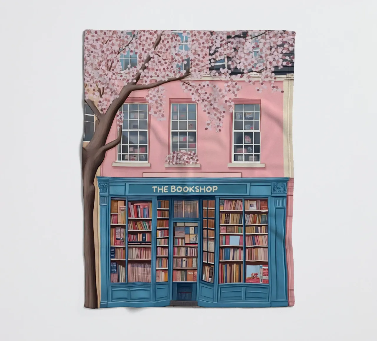 Illustrazione di una libreria di charme con fiori di ciliegio coperta in pile da vintagepod