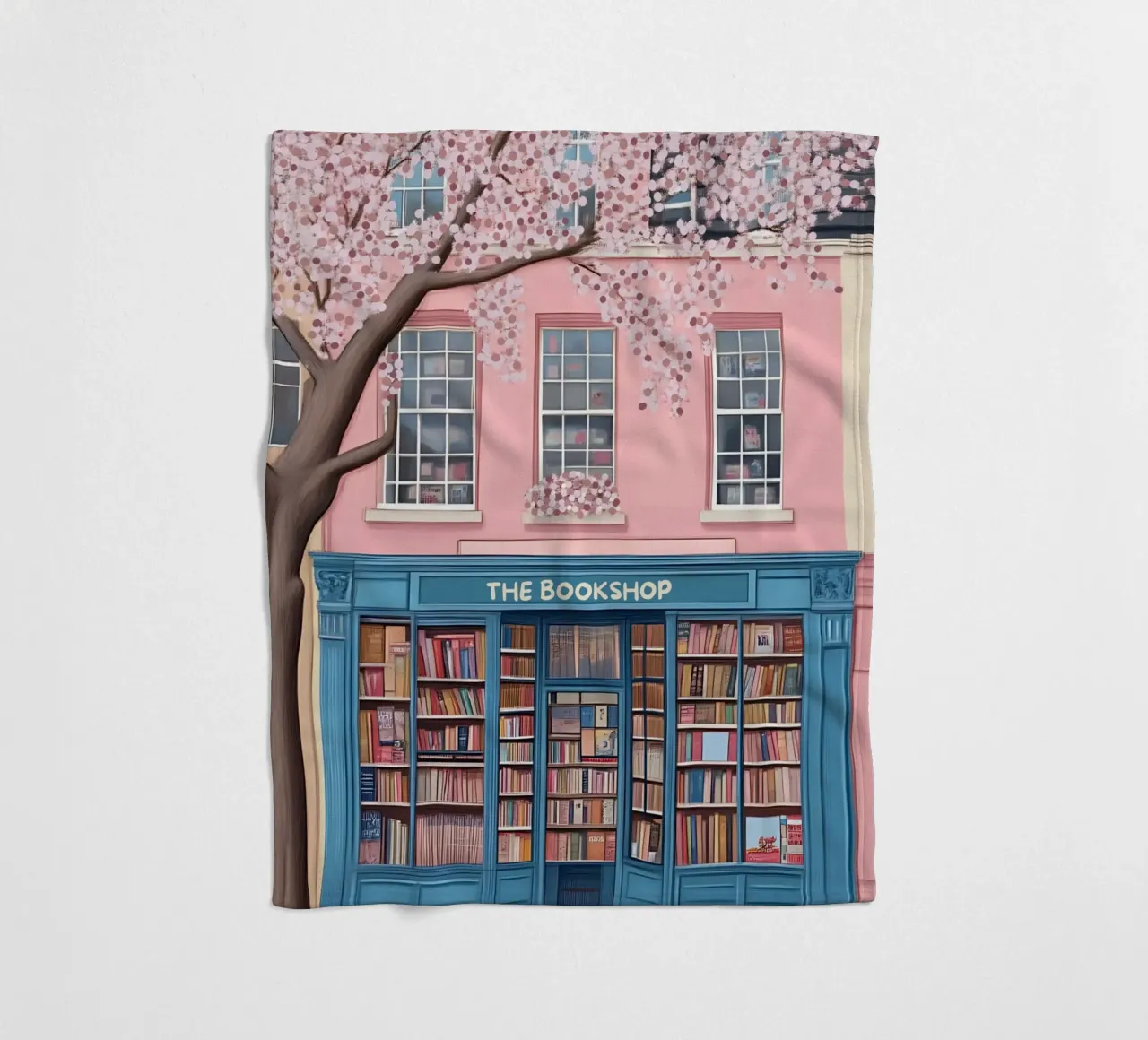 Illustrazione di una libreria di charme con fiori di ciliegio coperta in pile da vintagepod