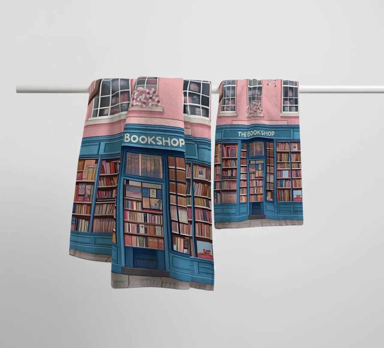 Illustrazione di una libreria di charme con fiori di ciliegio asciugamano da bagno da vintagepod