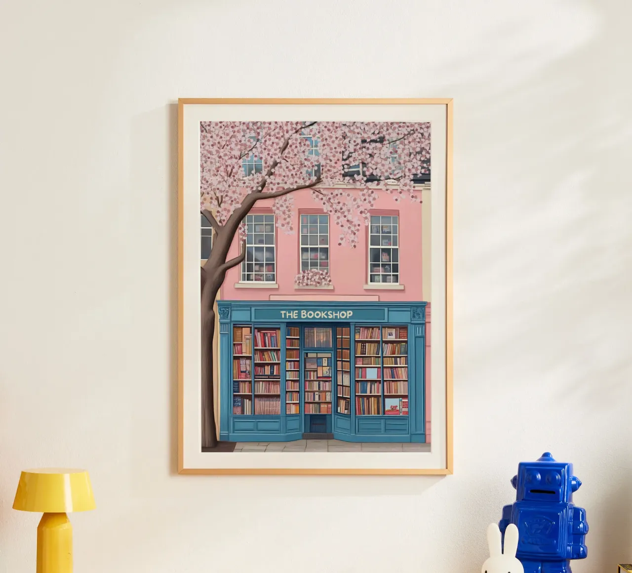 Illustrazione di una libreria di charme con fiori di ciliegio poster da vintagepod