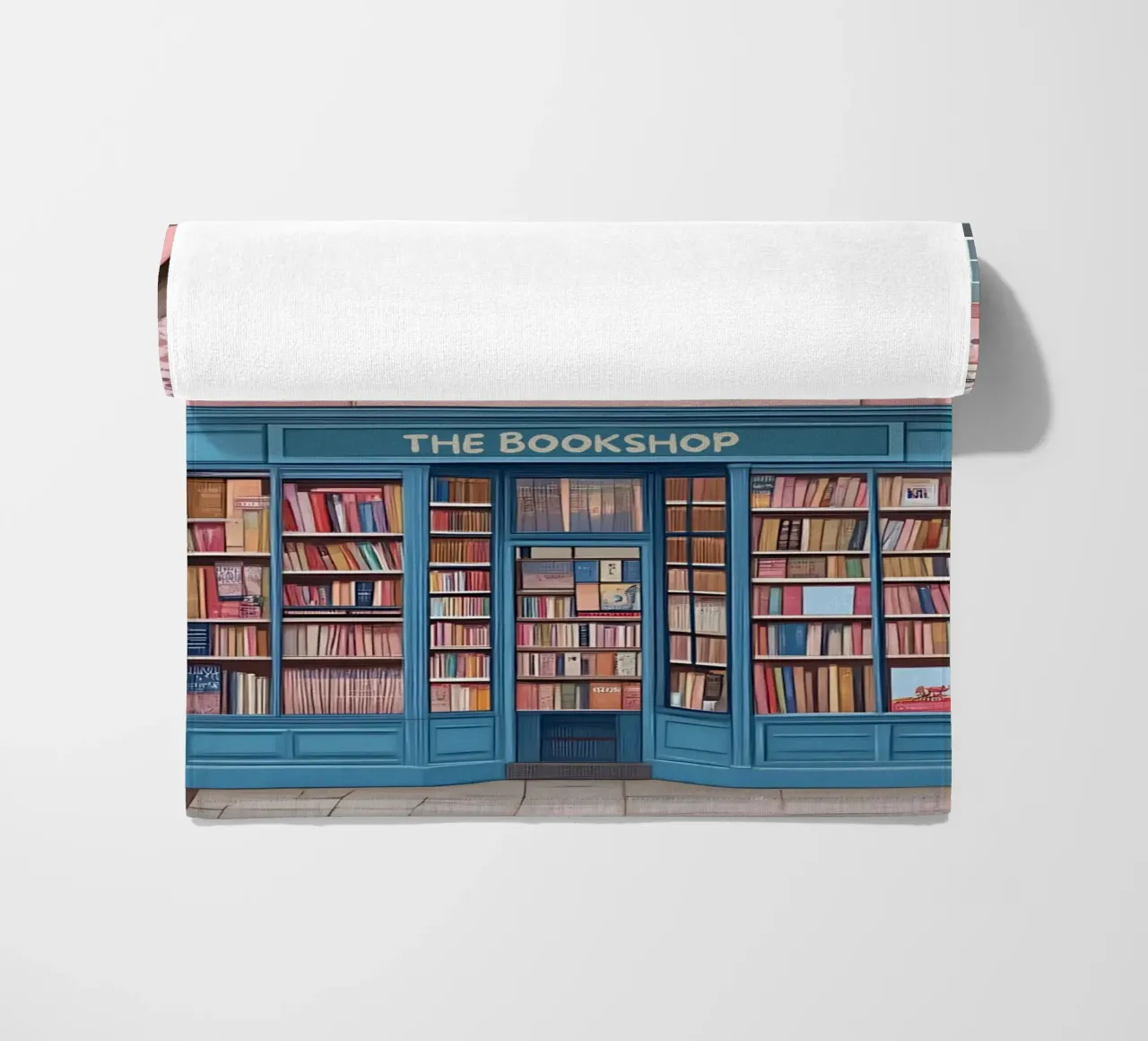 Illustrazione di una libreria di charme con fiori di ciliegio telo mare da vintagepod