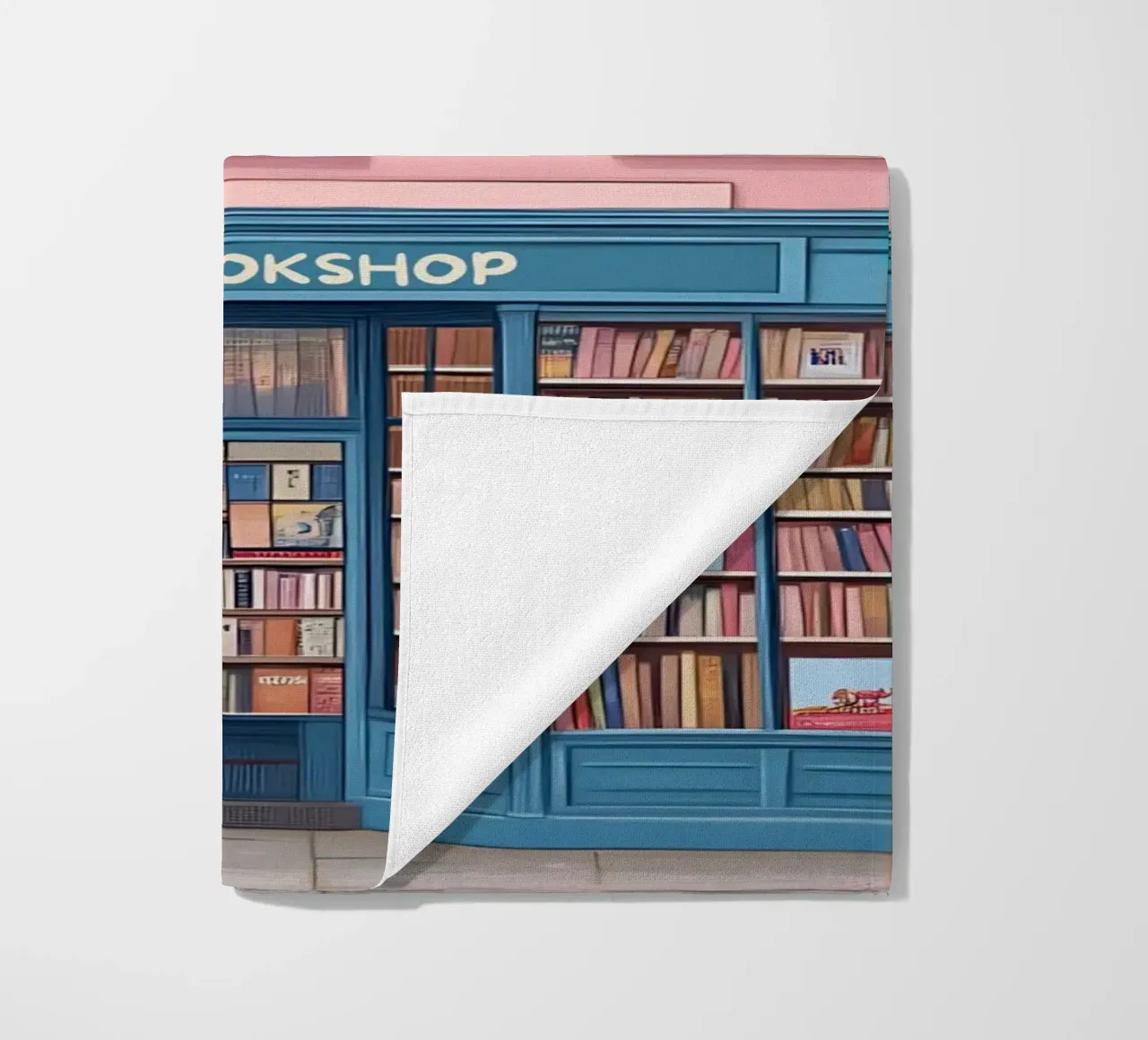 Illustrazione di una libreria di charme con fiori di ciliegio telo mare da vintagepod