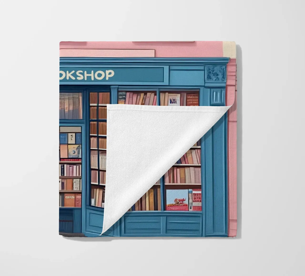 Illustrazione di una libreria di charme con fiori di ciliegio telo mare da vintagepod