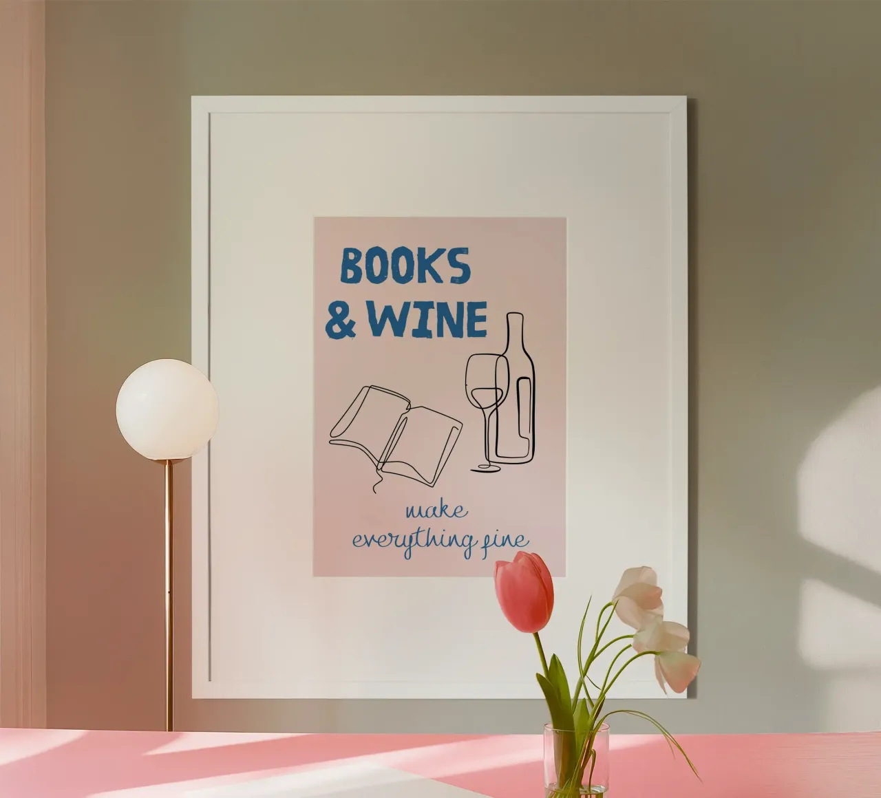 Bücher & Wein - Minimalistisches Line Art Poster Poster von vintagepod