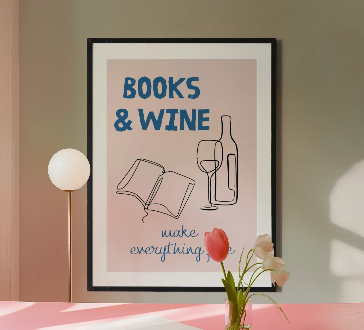 Bücher & Wein - Minimalistisches Line Art Poster Poster von vintagepod