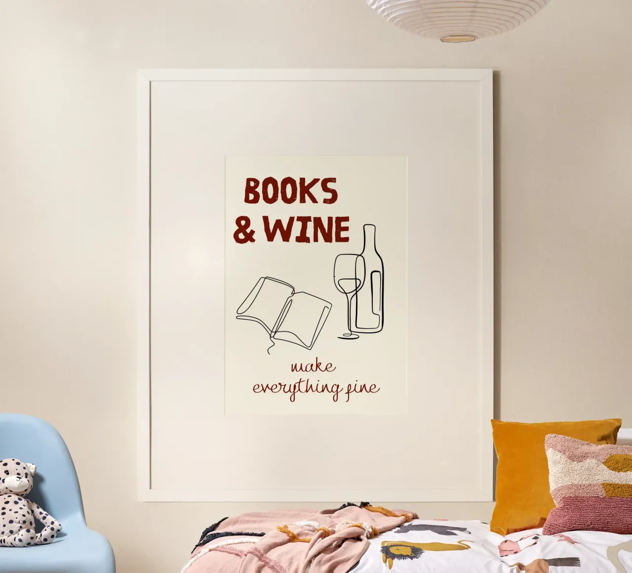 Books & Wine - Line Art Quote Print Poster von vintagepod