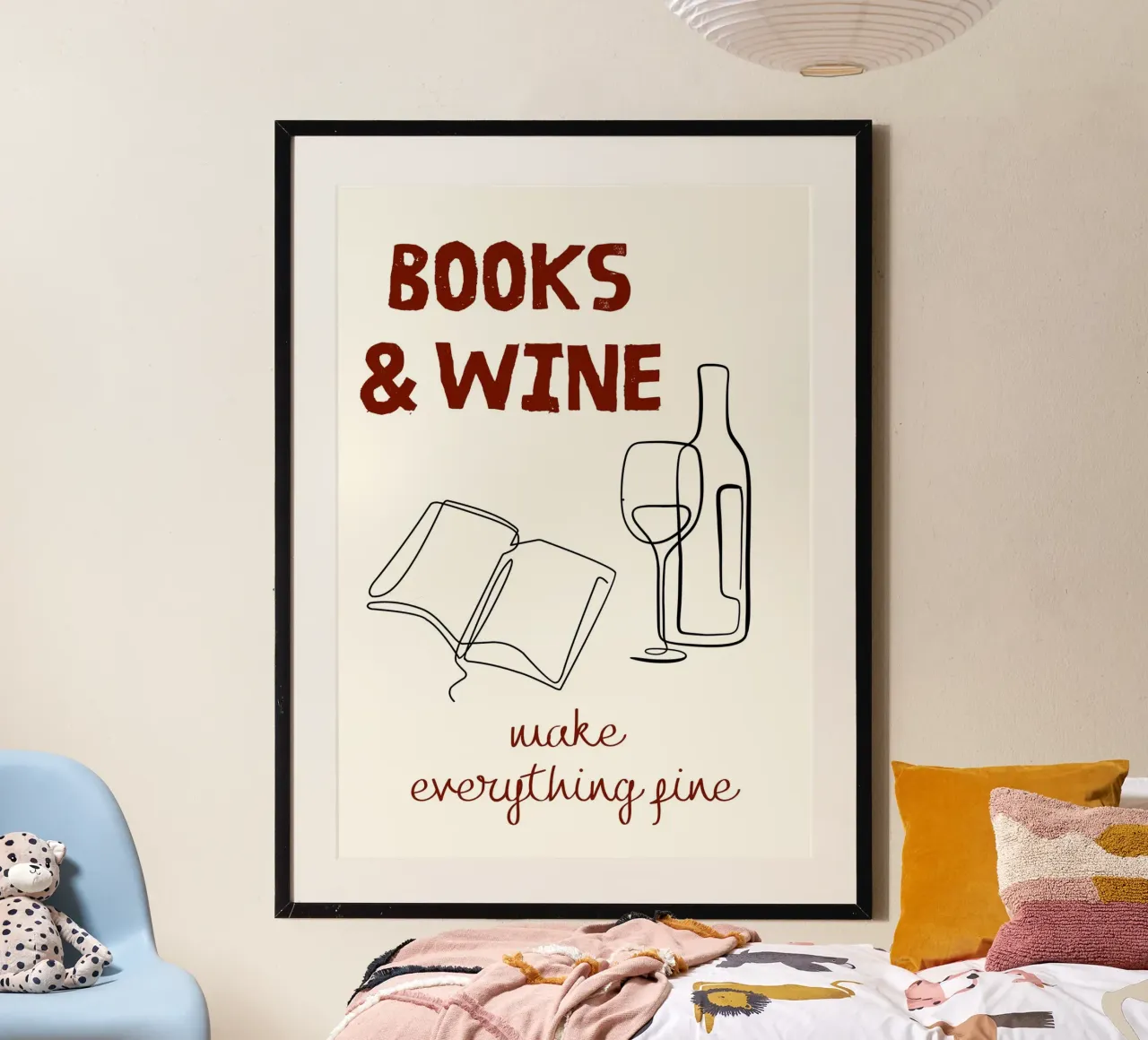 Books & Wine - Line Art Quote Print Poster von vintagepod