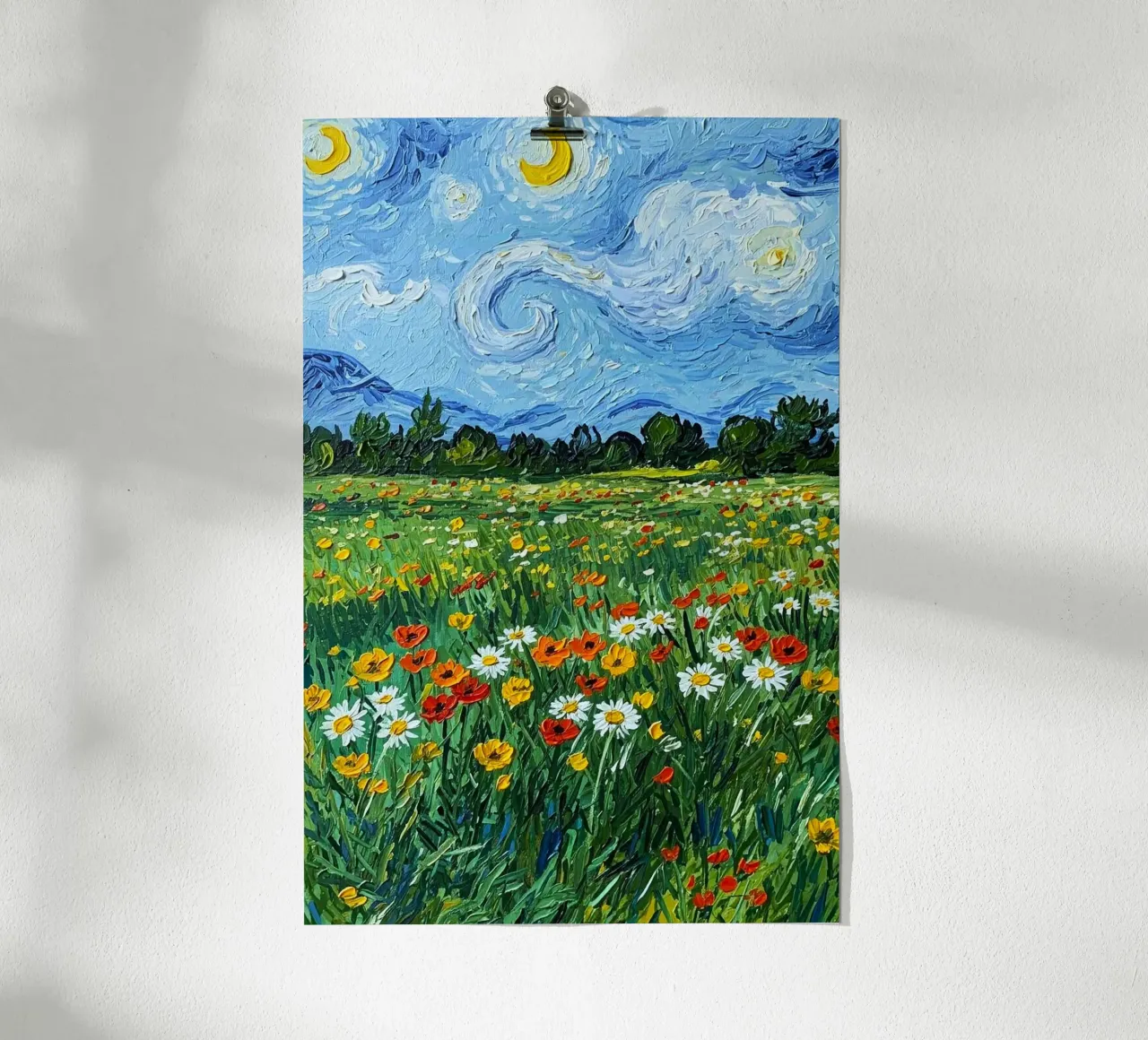 grassy meadow daisies poster con telaio in legno da Good days