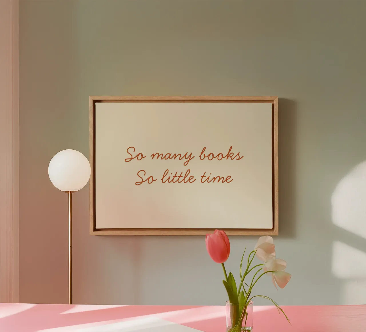 "So Many Books, So Little Time" Script Art Print canvas with Floater frame by vintagepod