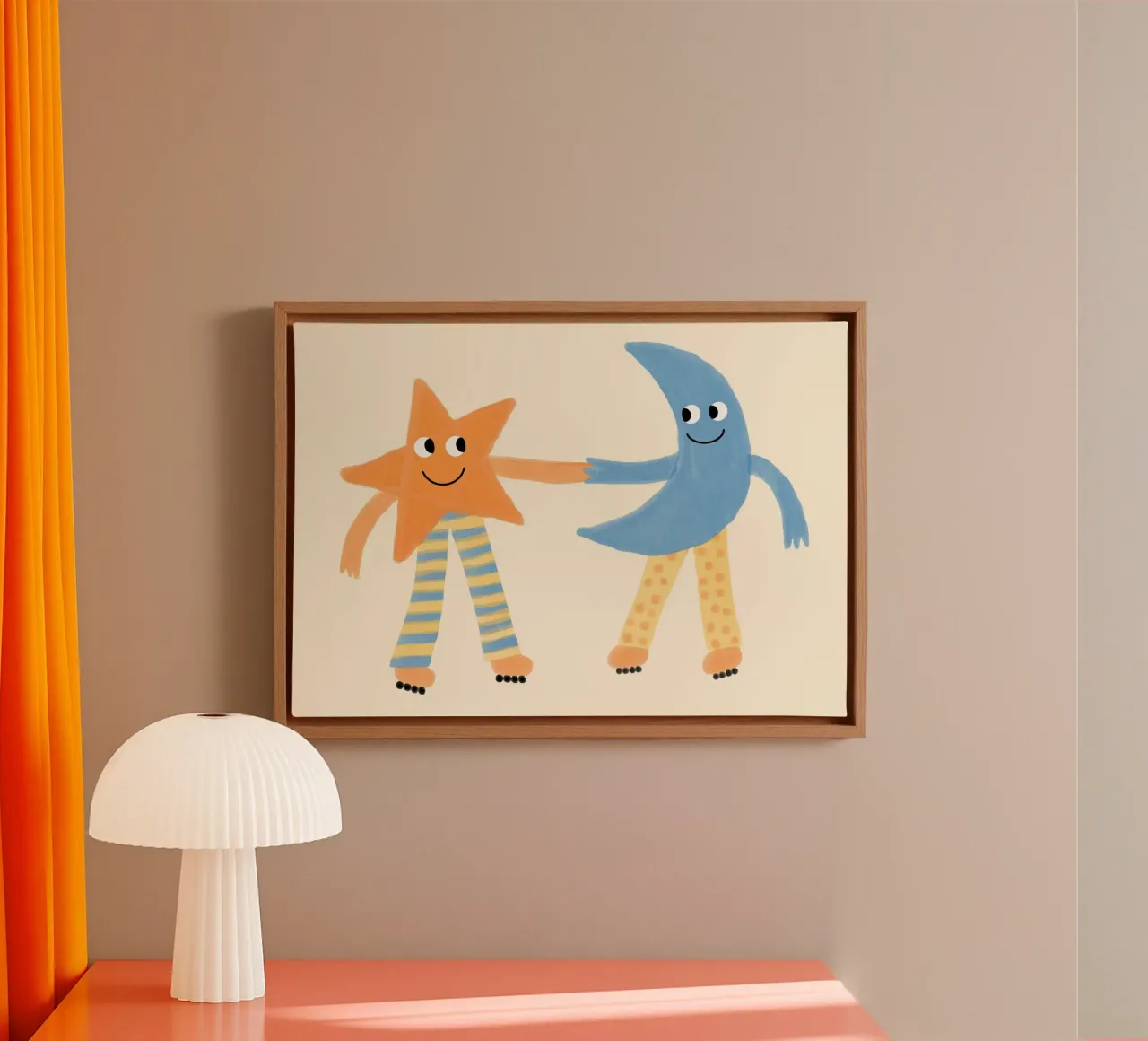 Simpatica stampa artistica per bambini sull'amicizia tra stella e luna tela con Cornice a cassetta da vintagepod
