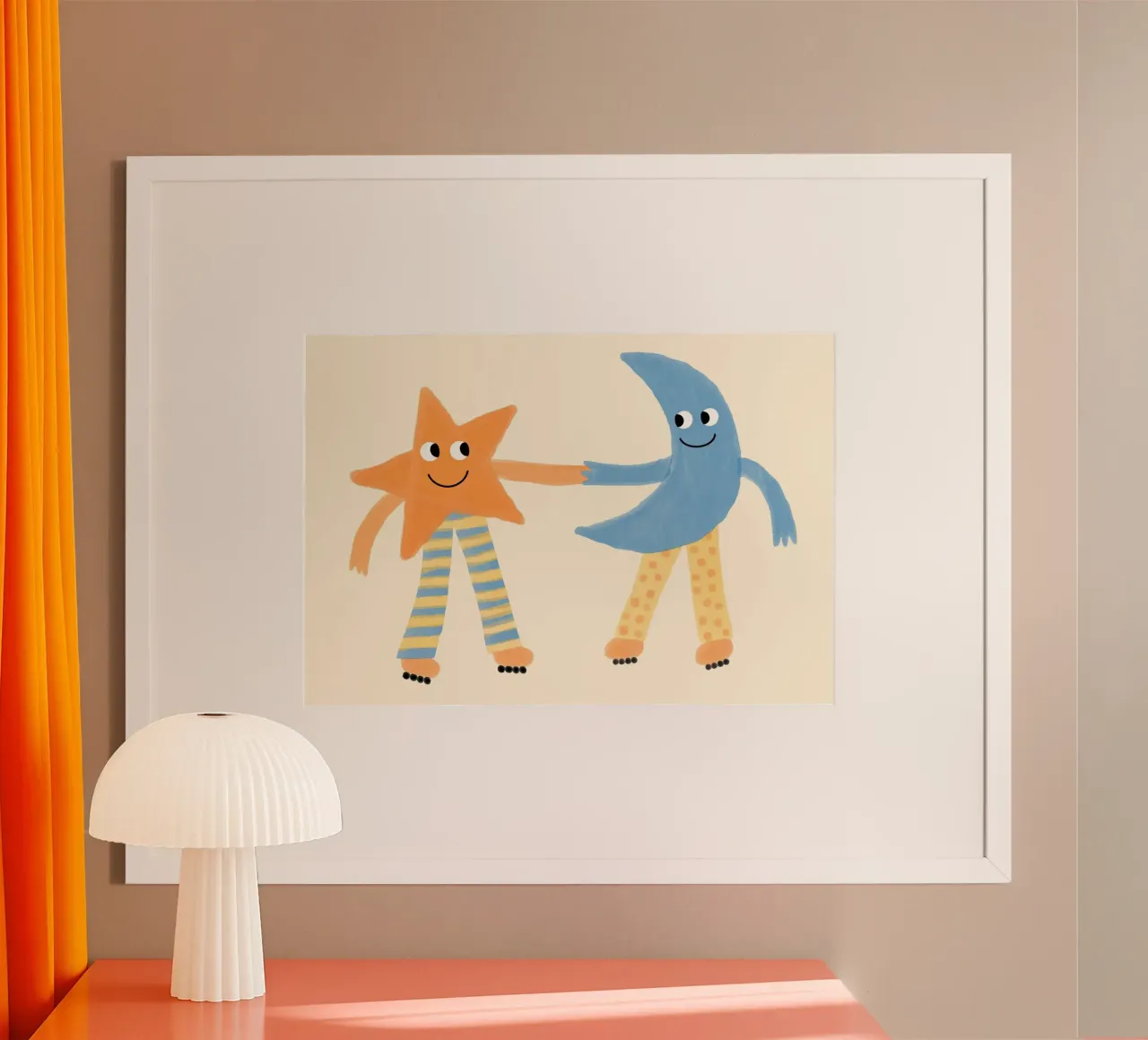 Simpatica stampa artistica per bambini sull'amicizia tra stella e luna poster con telaio in plastica da vintagepod