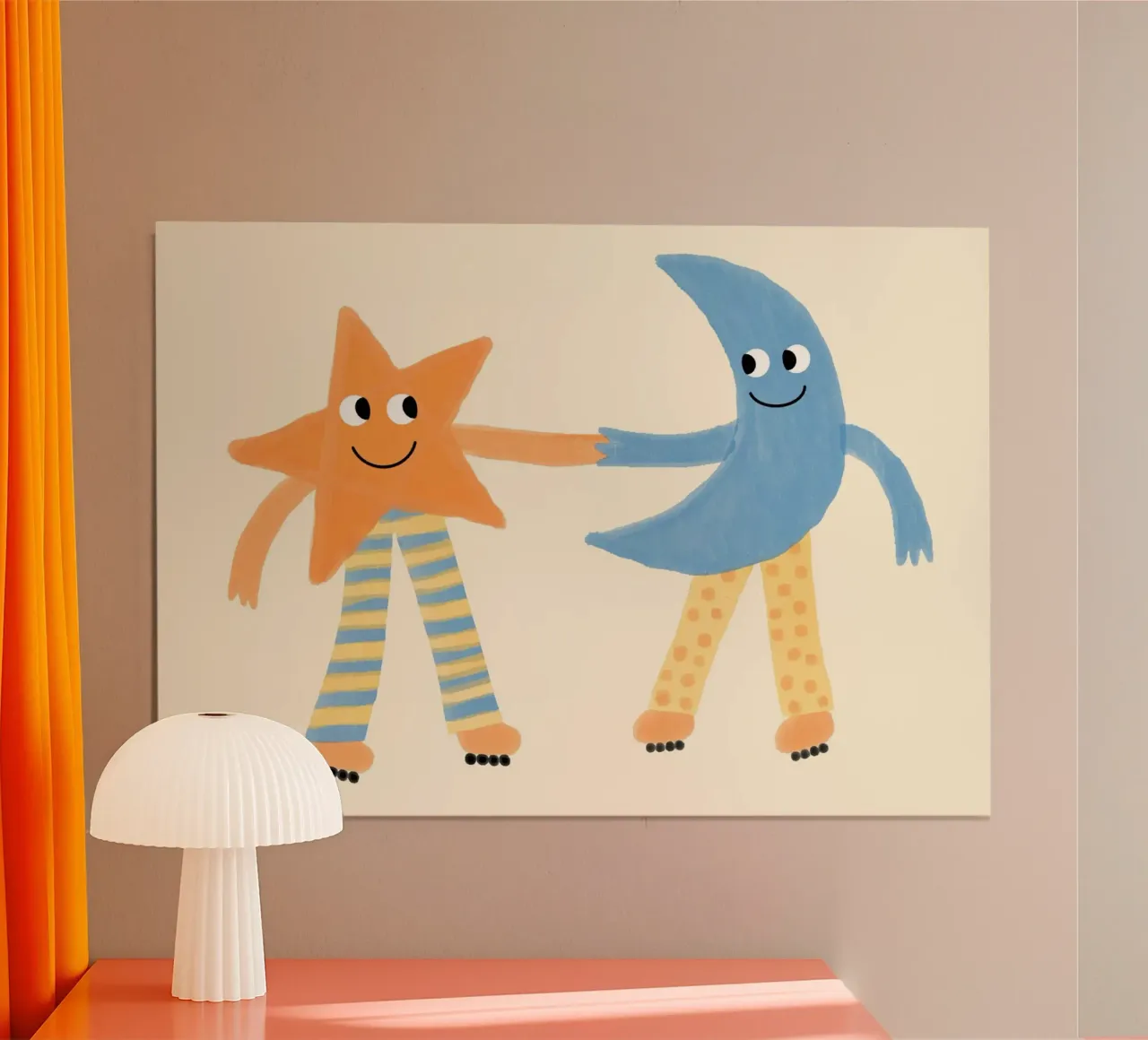 Simpatica stampa artistica per bambini sull'amicizia tra stella e luna poster con telaio in plastica da vintagepod