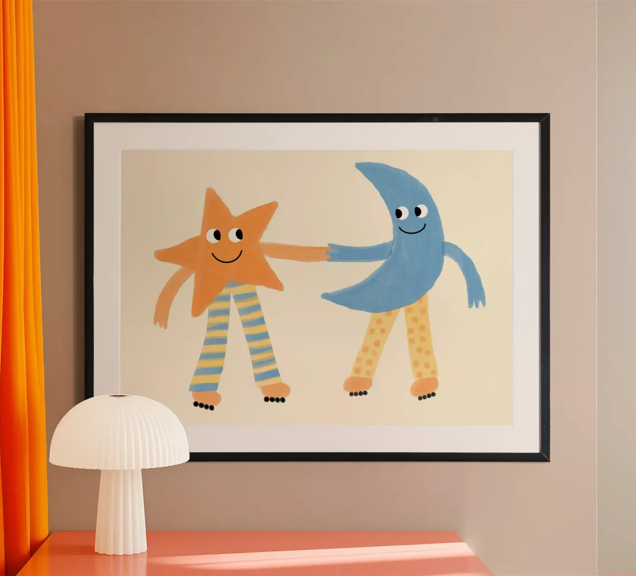 Simpatica stampa artistica per bambini sull'amicizia tra stella e luna poster con telaio in plastica da vintagepod