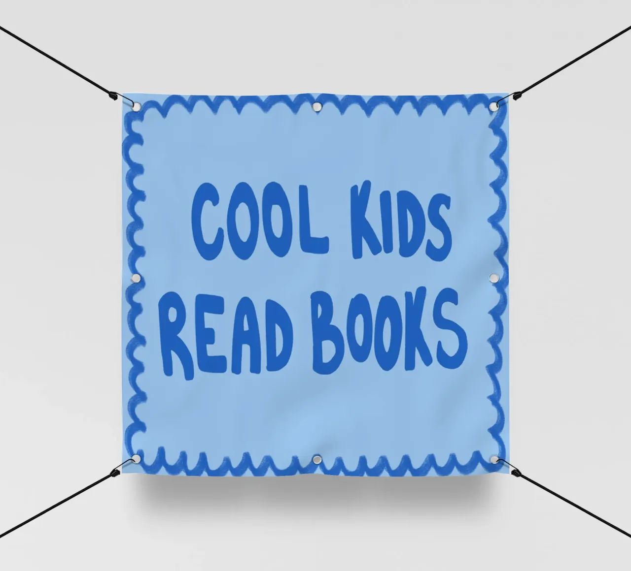 Poster con bordi ondulati blu "I bambini leggono i libri". telo in pvc da vintagepod