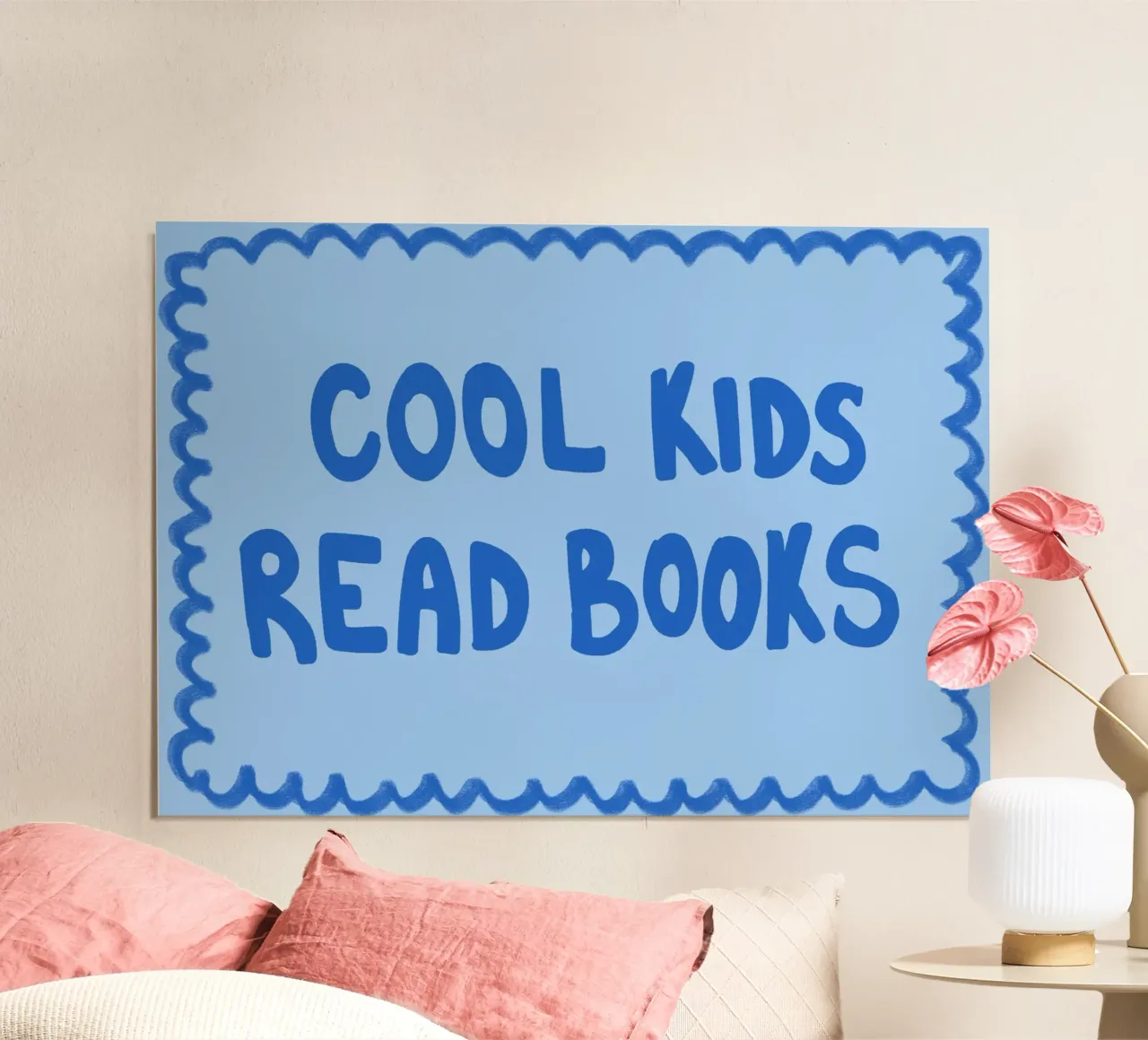 Poster con bordi ondulati blu "I bambini leggono i libri". poster da vintagepod