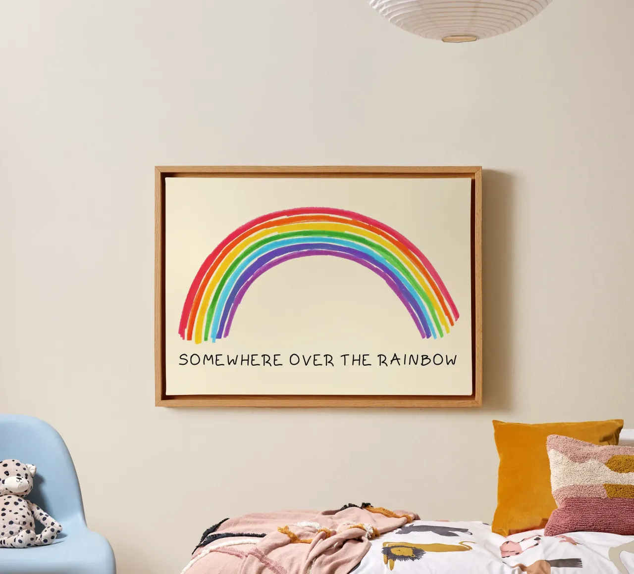 "Kinderkunstdruk "Ergens over de Regenboog canvas met Baklijst van vintagepod