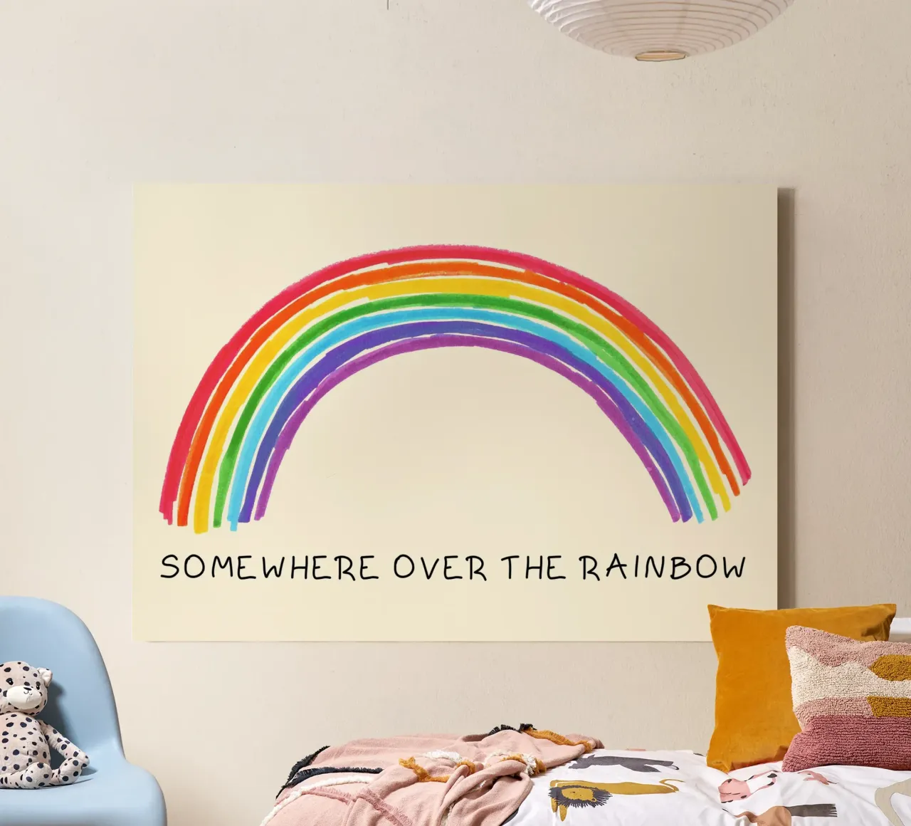 "Kinderkunstdruk "Ergens over de Regenboog canvas met Baklijst van vintagepod