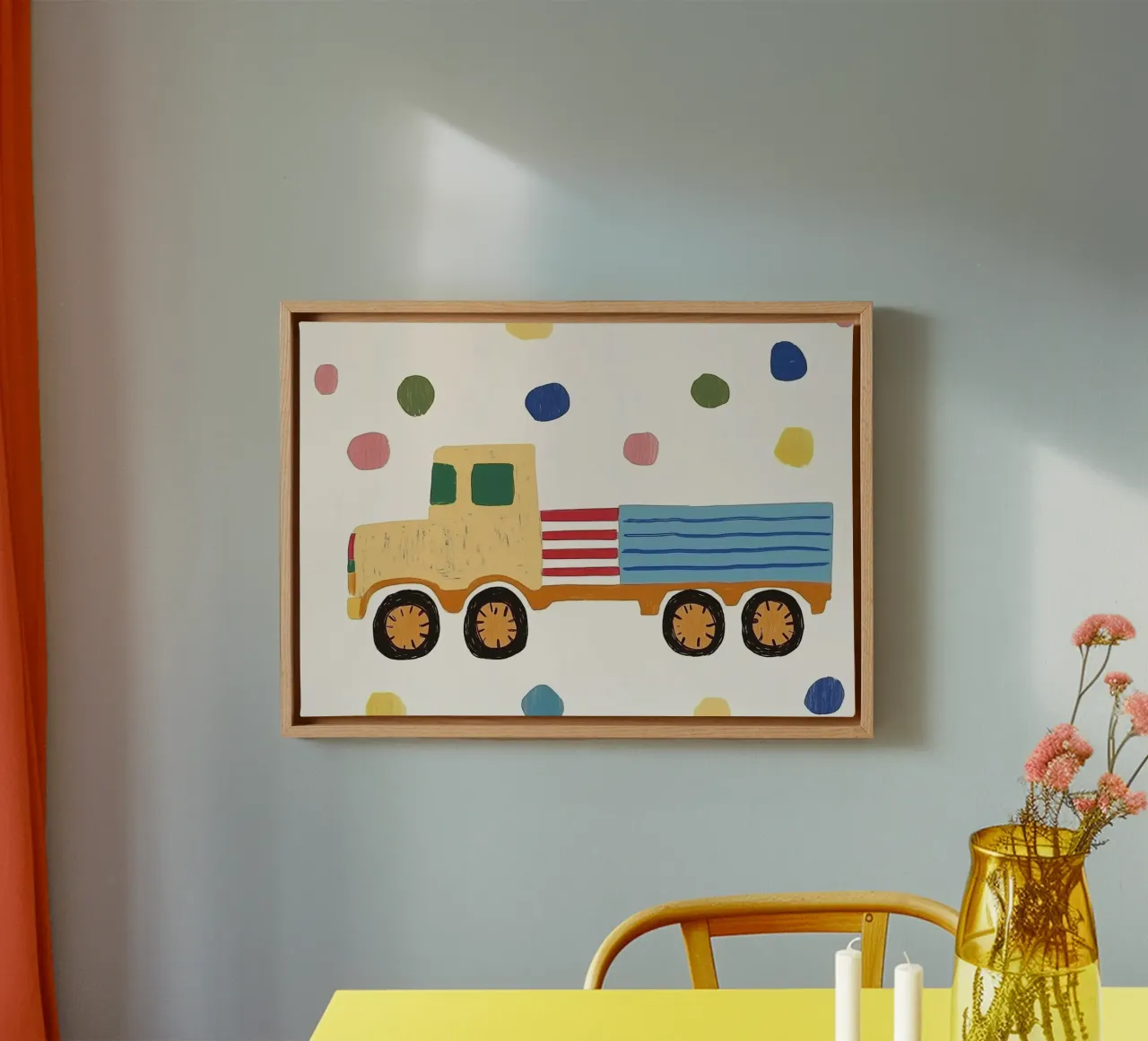 Camion giocattolo carino con pois Stampa d'arte per bambini tela con Cornice a cassetta da vintagepod