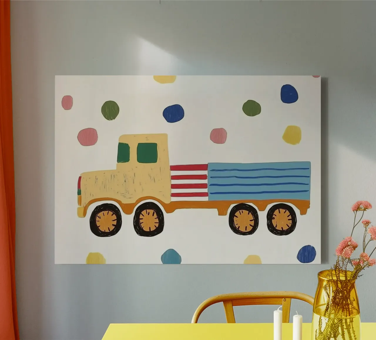 Camion giocattolo carino con pois Stampa d'arte per bambini tela con Cornice a cassetta da vintagepod